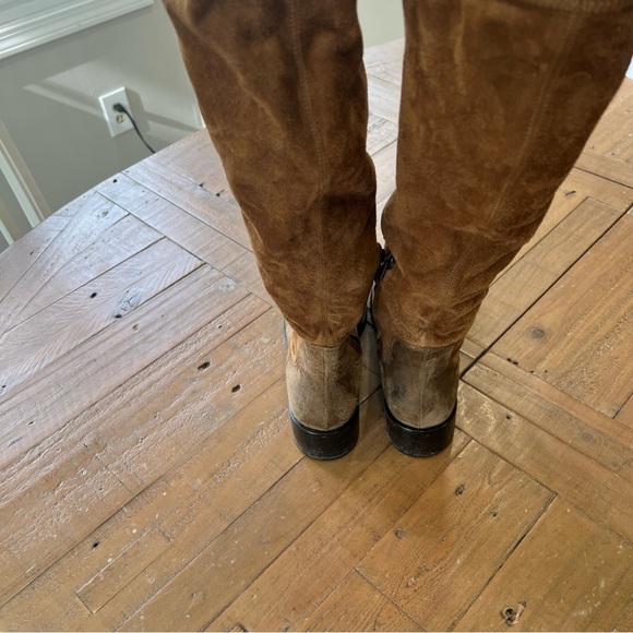 Prada Vintage Chestnut Tall Riding Boots Eu 38 US 7.5 Suede Embossed Block Heel - Picture 6 of 14